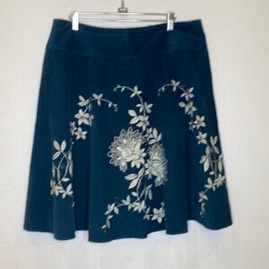 Talbots Petites Teal Corduroy A-Line Floral Beaded Midi Skirt EUC Sz 14P